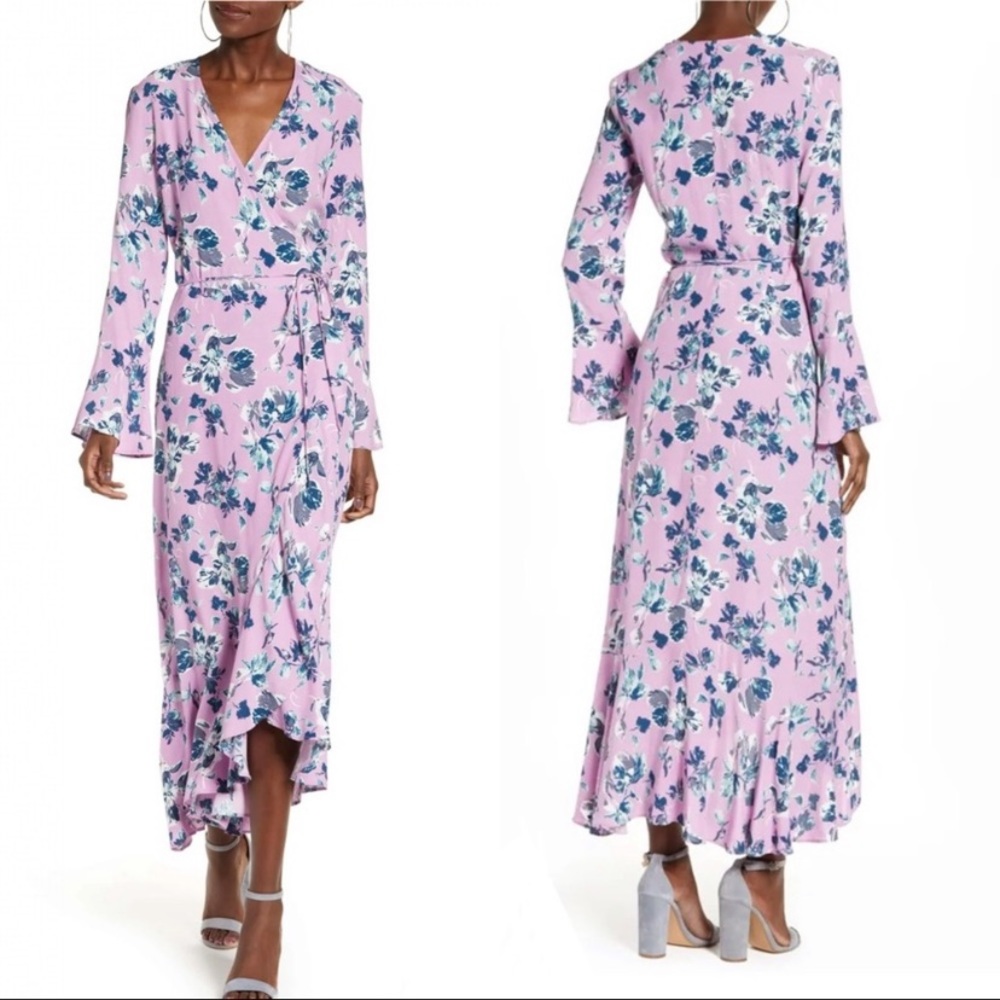 Leith Purple Gale Floral Wrap Dress